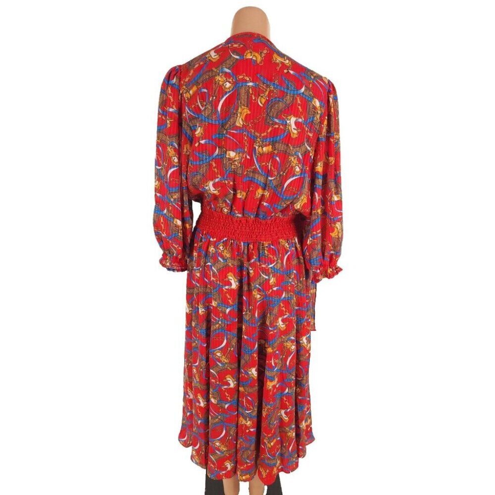 Vintage 80'S Diane Freis Equestrian Maxi Dress Size M Red VTG - Picture 7 of 10